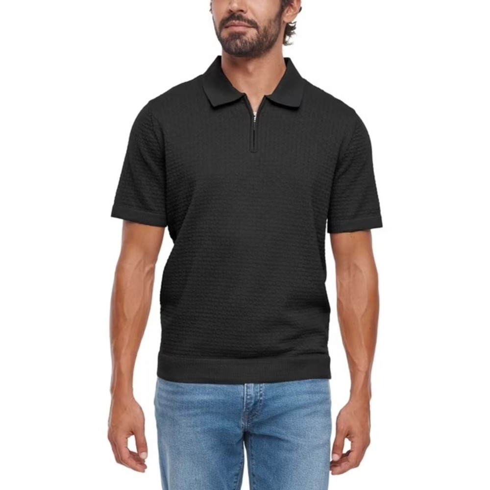 Express Mens Sweater Polo Size Medium Black Jacquard Quarter Zip NWT